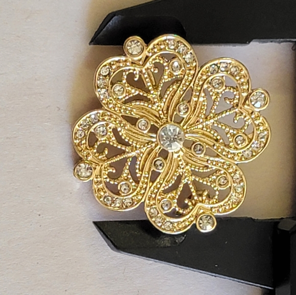 VTG Unsigned Four Leaf Clover Brooch Heart Pin With Crystal Accent - Picture 6 of 6